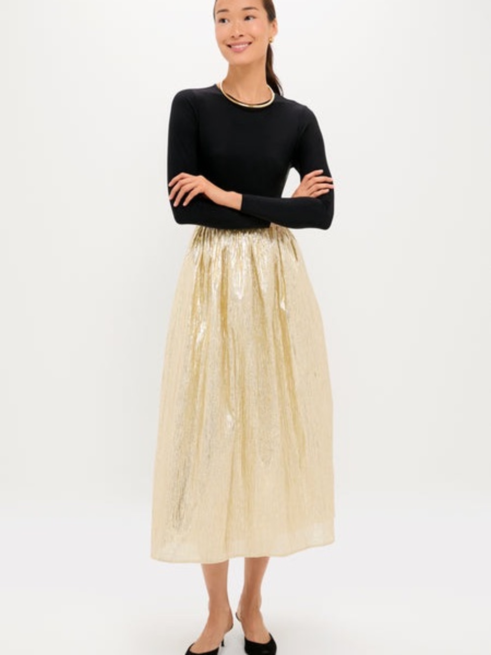 Hyacinth House Gold Plisse & Black Mixed Media Schuyler Maxi Dress Size Large